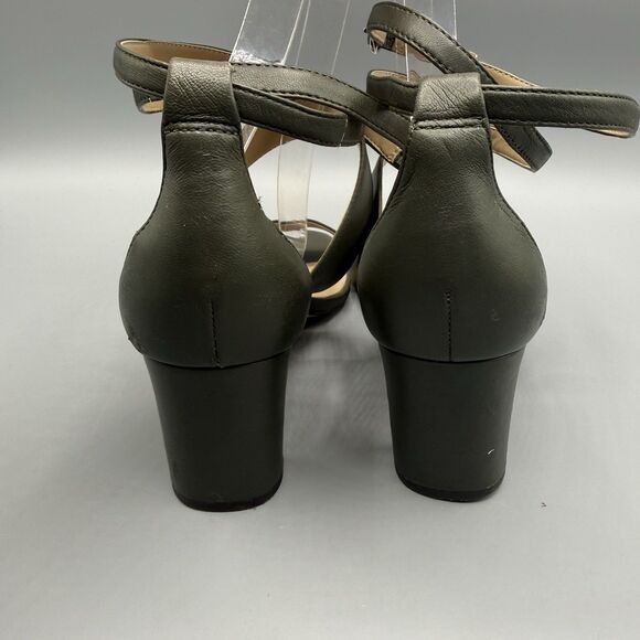 Ann Taylor Women Green Leather Block Heel Buckle Open Toe Sandals Size 7.5 M - Picture 7 of 9
